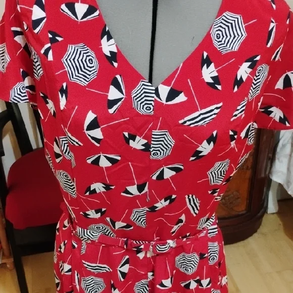 Talbots Red and White Patterned Midi Dress - Picture 4 of 4